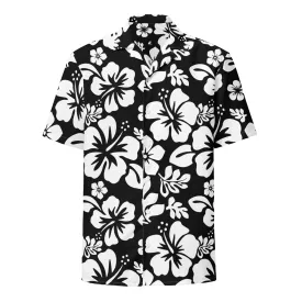 White and Black Hawaiian Print Aloha Shirt