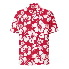 White and Red Hawaiian Print Aloha Shirt