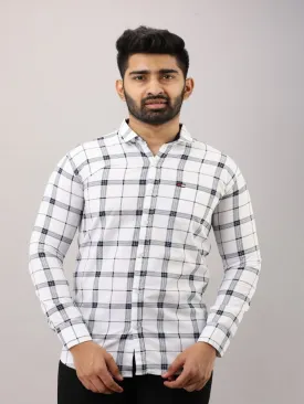 White Checkered Pure Cotton Formal Shirt