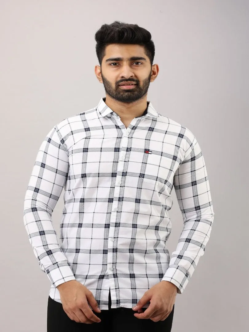 White Checkered Pure Cotton Formal Shirt