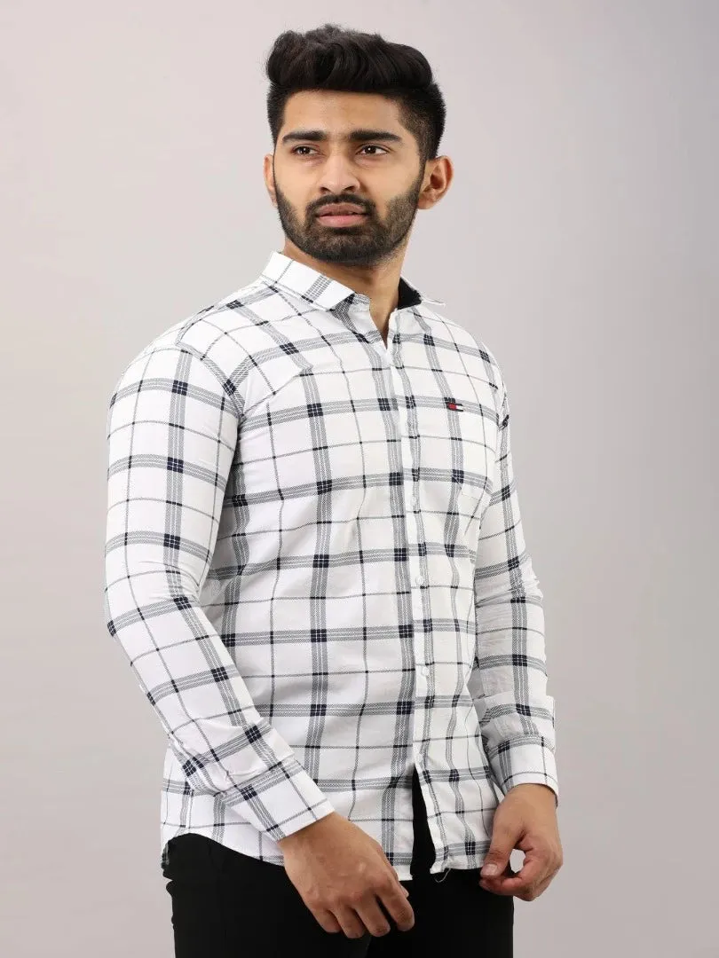 White Checkered Pure Cotton Formal Shirt