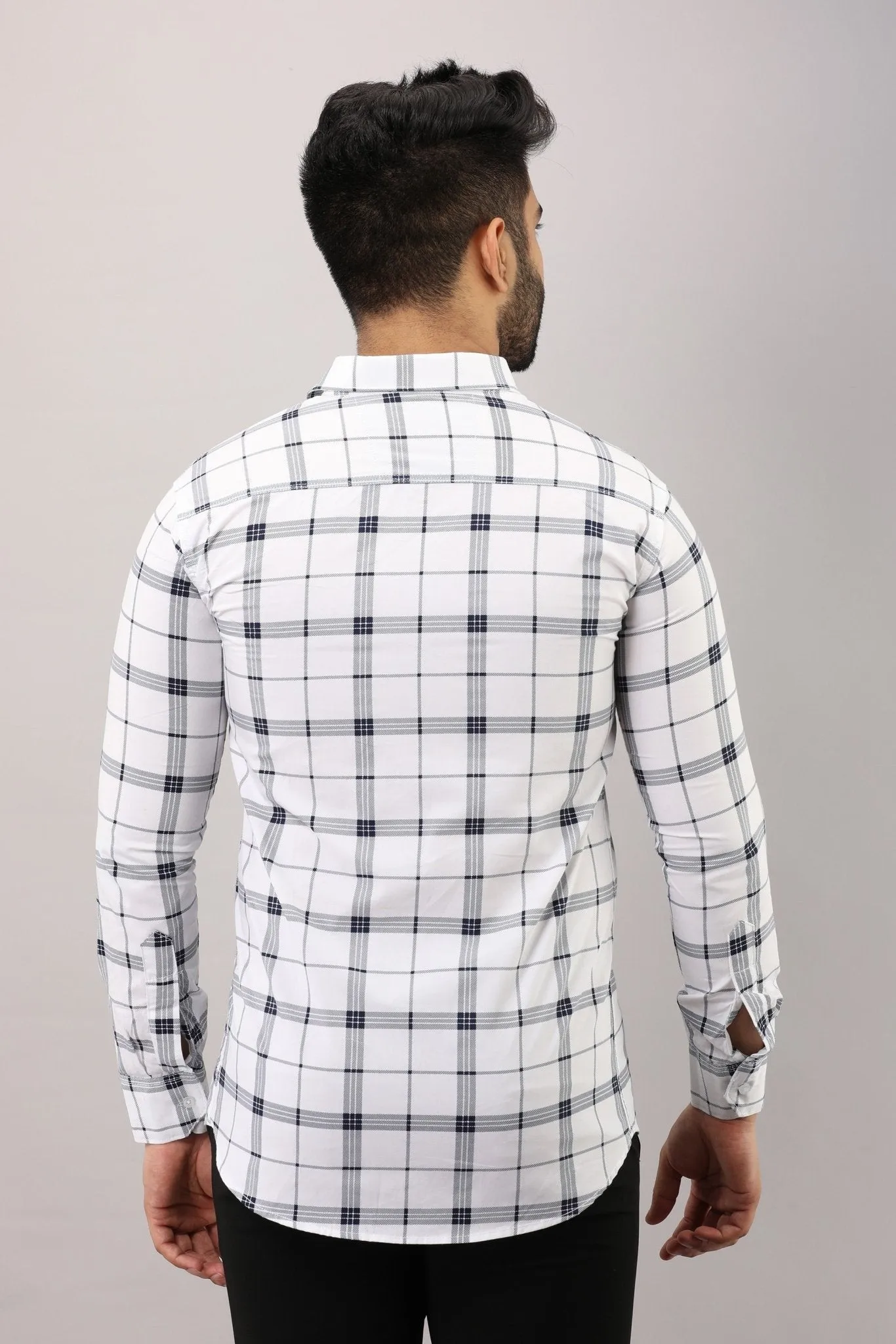 White Checkered Pure Cotton Formal Shirt