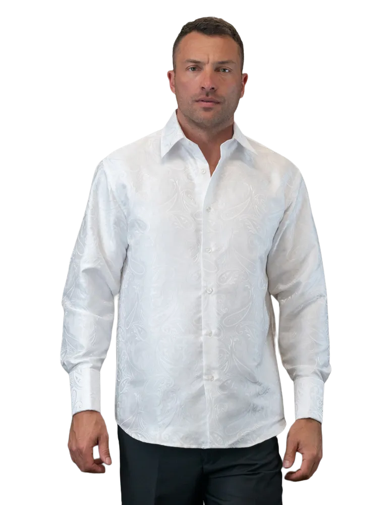 White Men's Fancy Casual Long Sleeves Shirt With Cufflink Regular-Fit