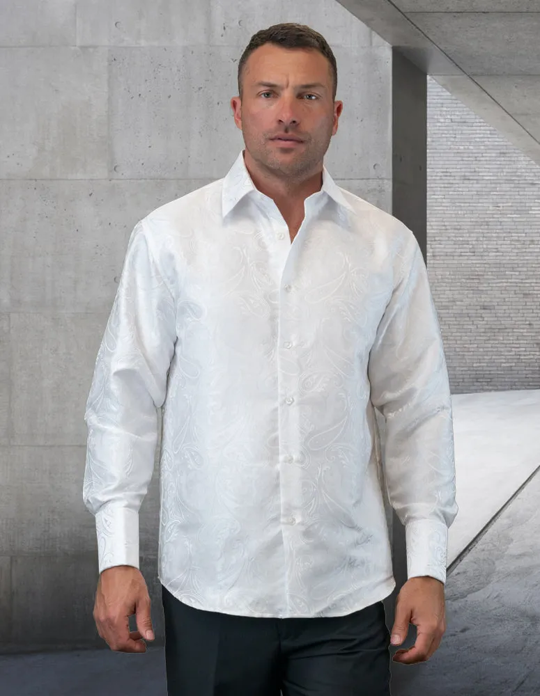 White Men's Fancy Casual Long Sleeves Shirt With Cufflink Regular-Fit