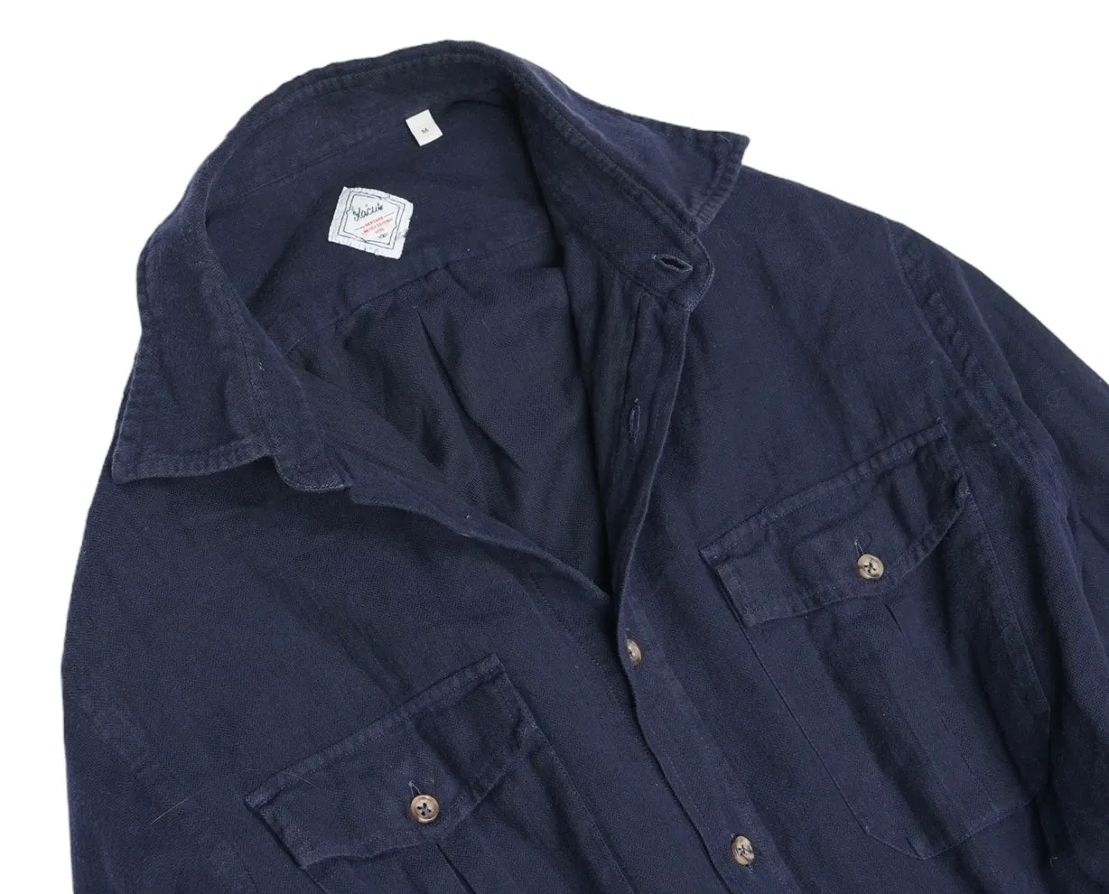 Xacus - Navy Herringbone Cotton Flannel Shirt M
