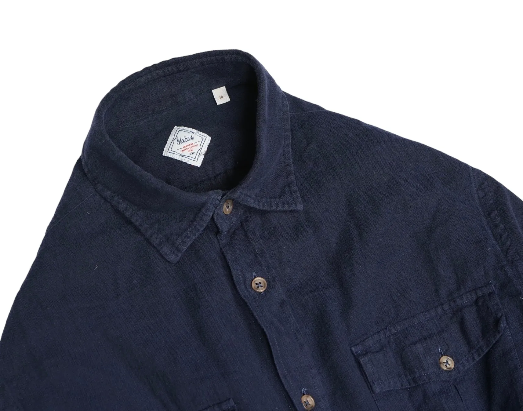 Xacus - Navy Herringbone Cotton Flannel Shirt M