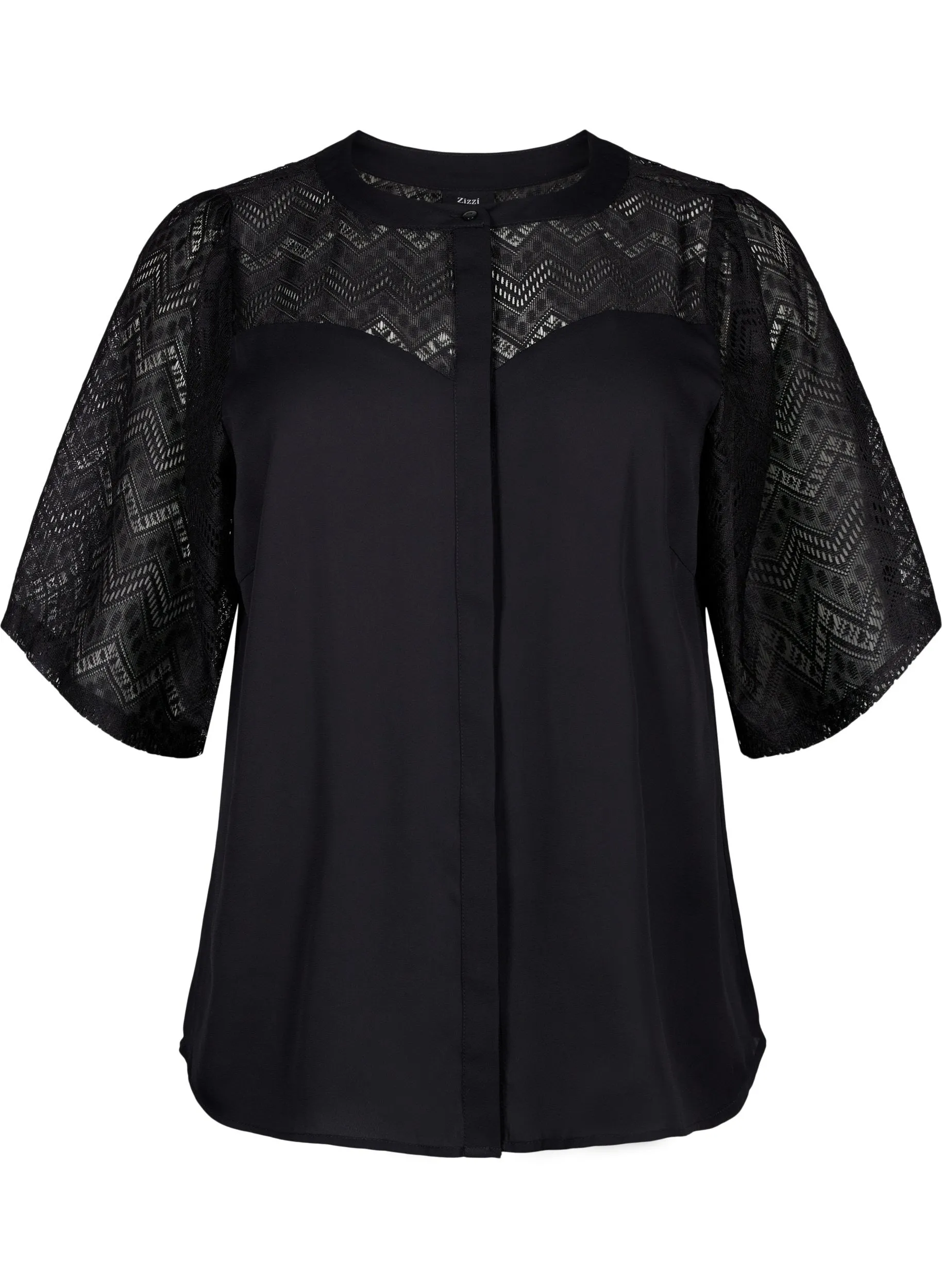 Zizzi Seli Shirt Blouse in Black Lace